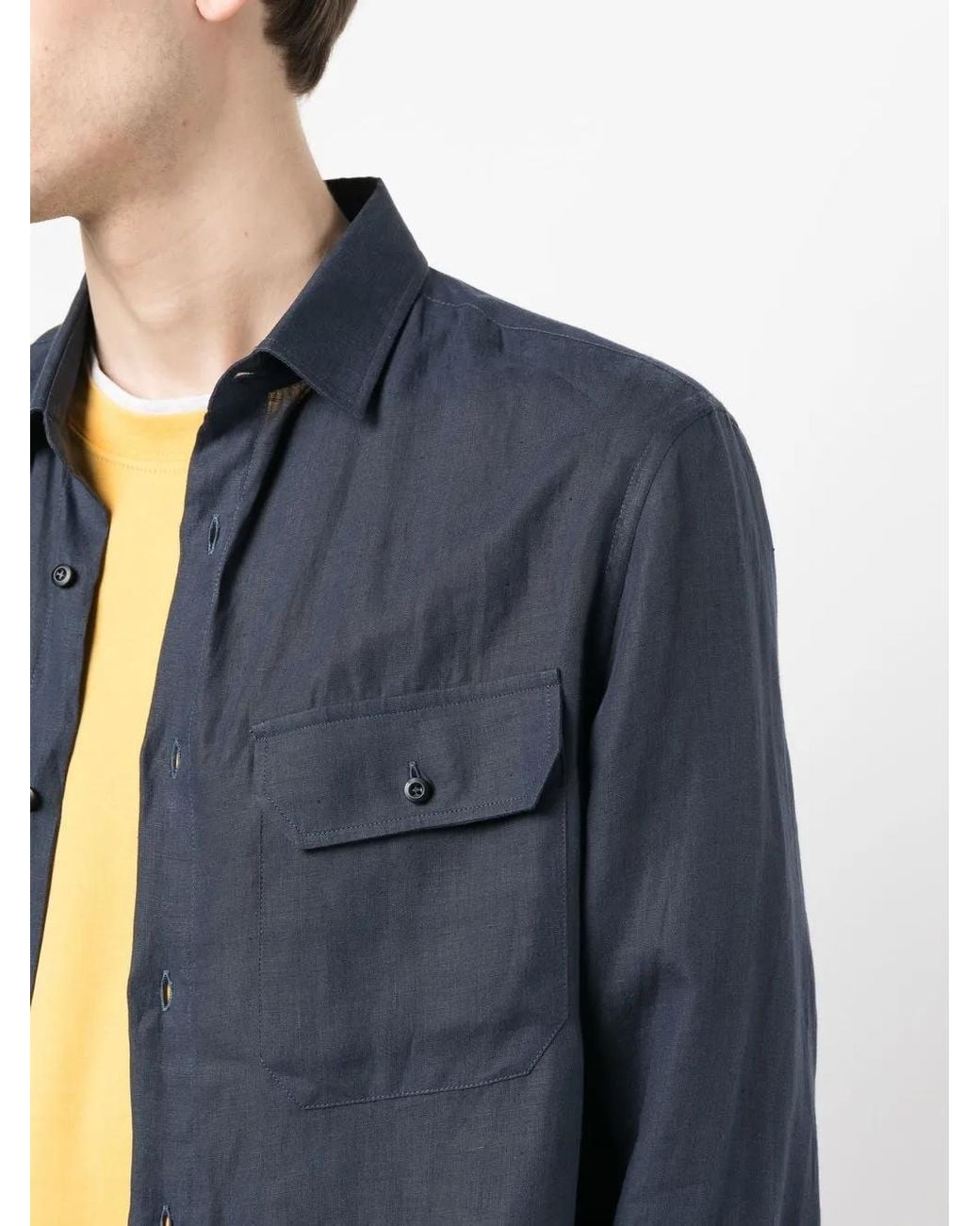 Brunello Cucinelli Blue Long-Sleeve Button-Up Shirt for men