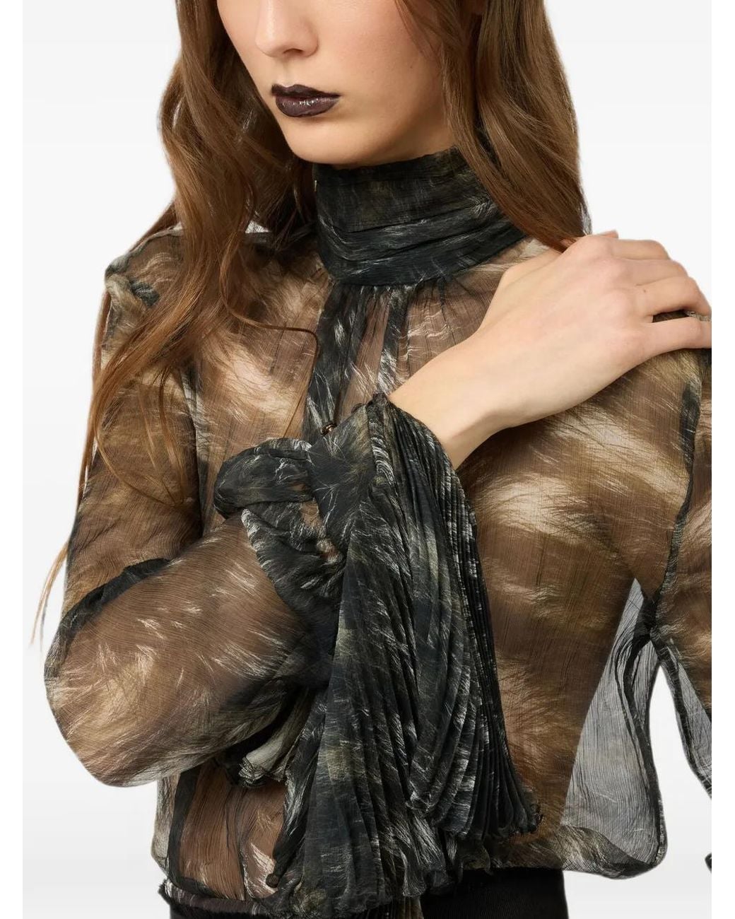 Roberto Cavalli Black Mock-Neck Long-Sleeve Blouse