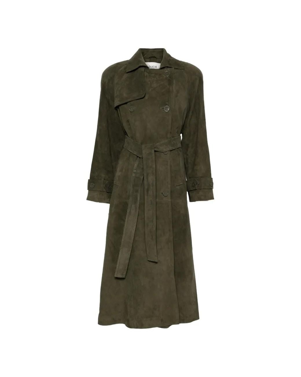 DUCIE Green Corrin Double-Breasted Trench Coat