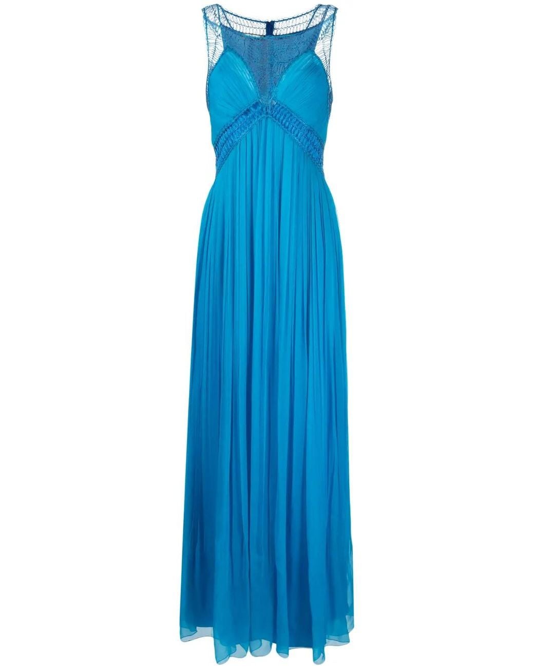 Alberta Ferretti Blue Cornely-Embroidered Silk Maxi Dress