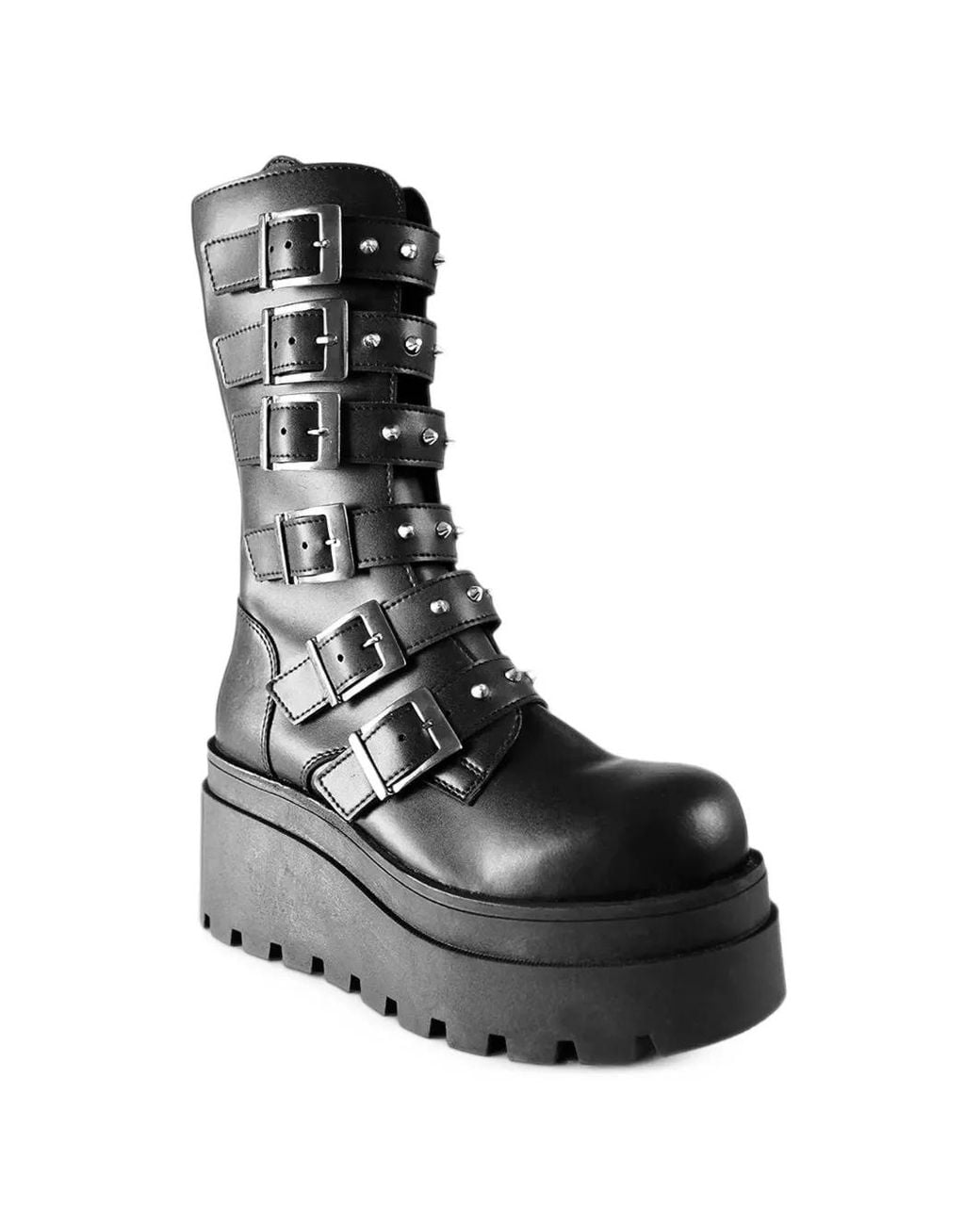 Altercore Black Como Vegan Buckled Spiked Platform Boots