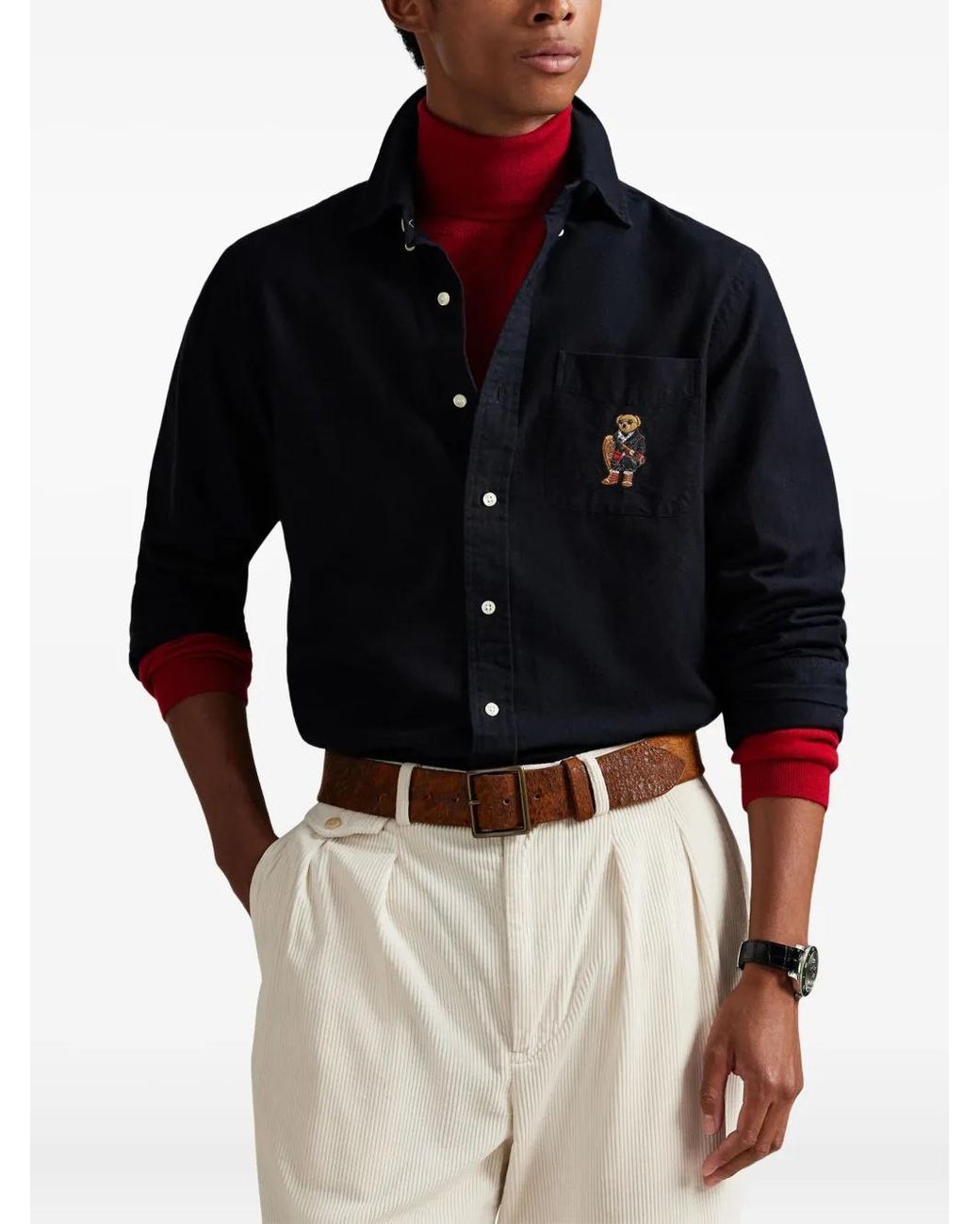 Polo Ralph Lauren Custom Fit Polo Bear Brushedooxford Pocket Shirt in Blue  for Men | Lyst
