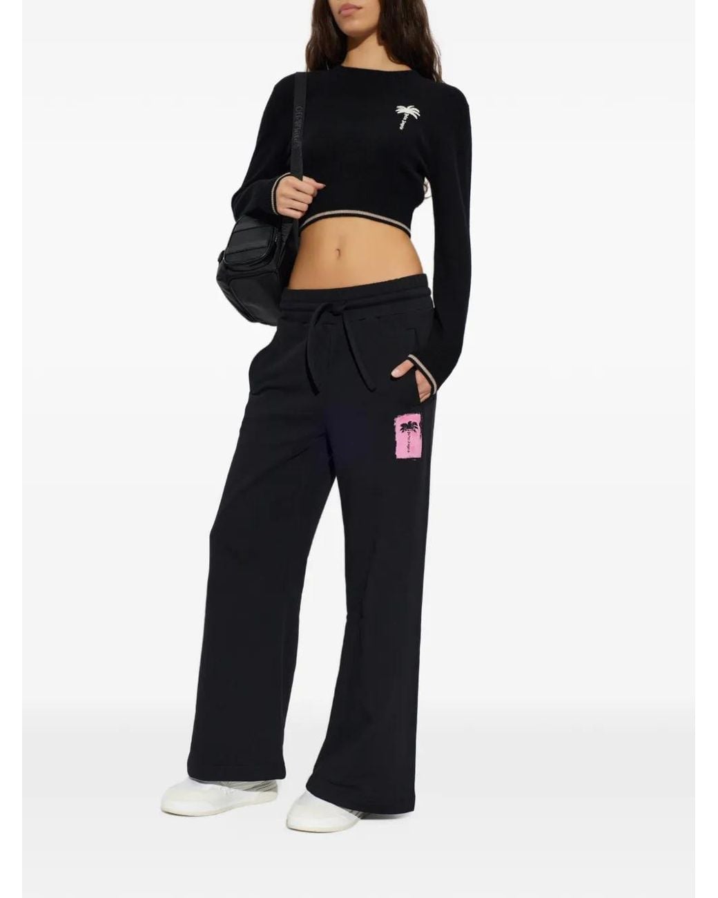 Palm Angels Black Embroidered-Logo Cropped Sweater