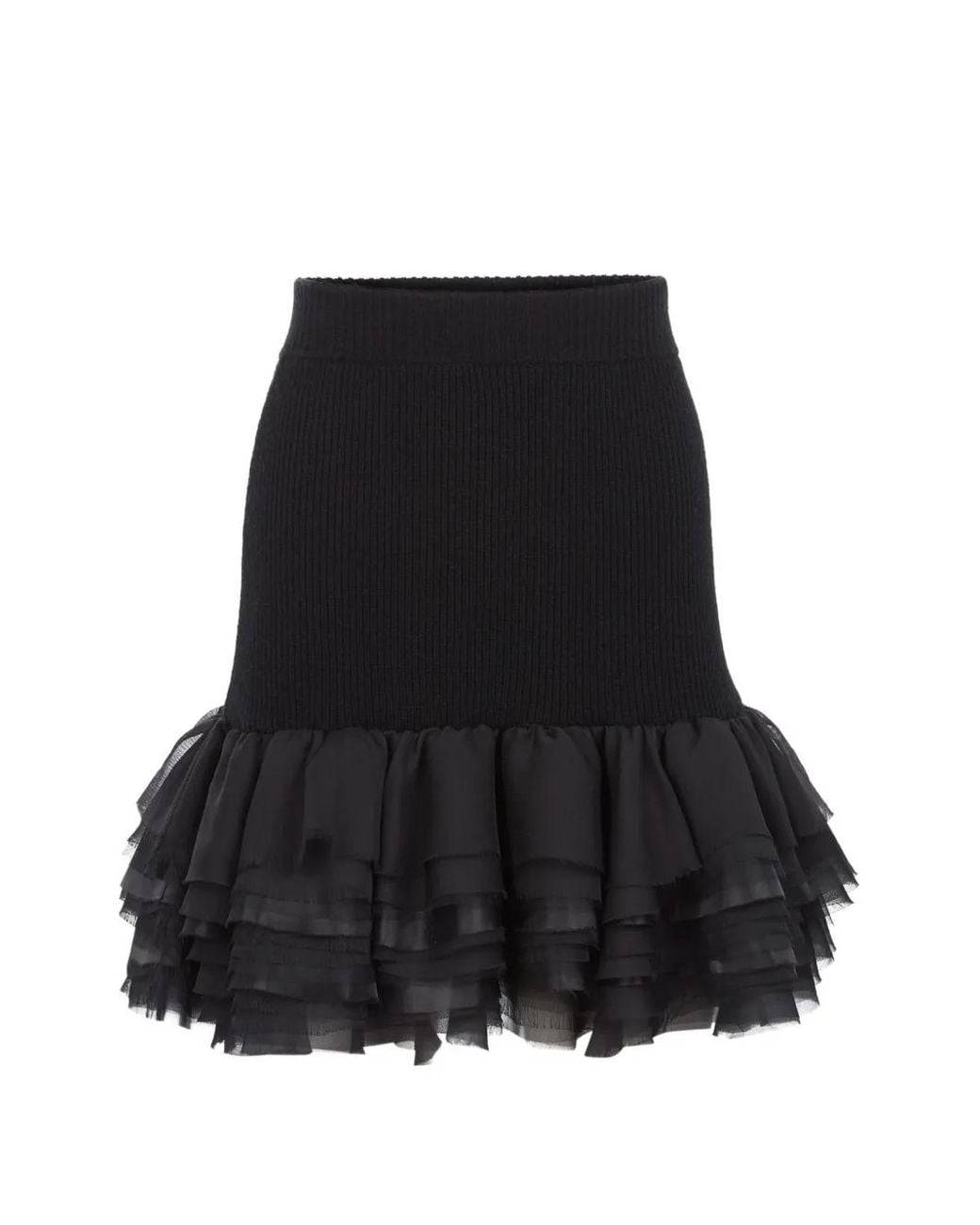 Nina Ricci Black Ruffled Ribbed-Knit Skirt