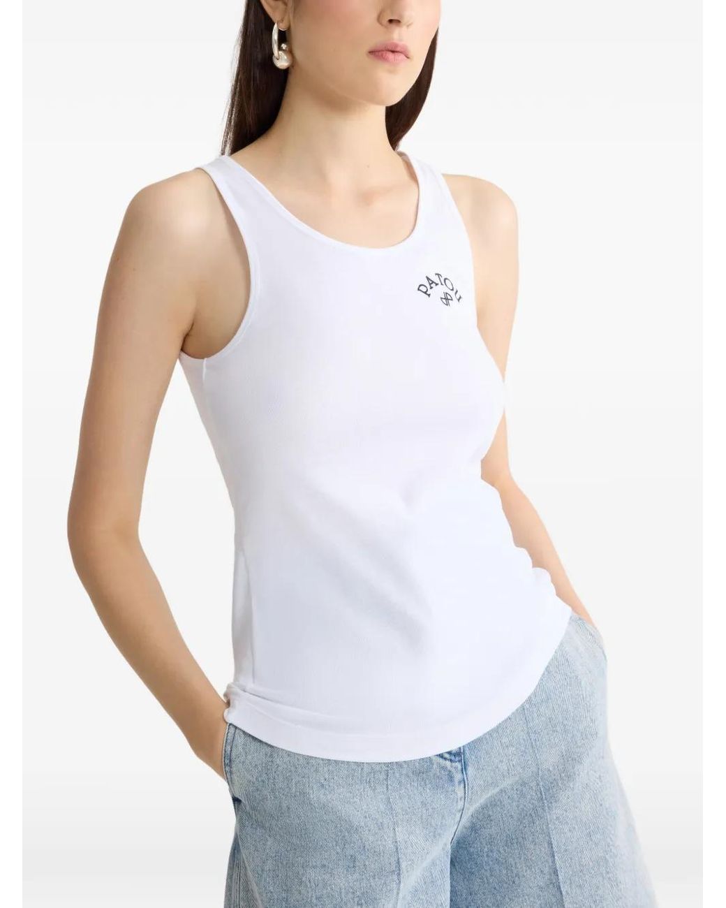 Patou White Embroidered Cotton Tank Top