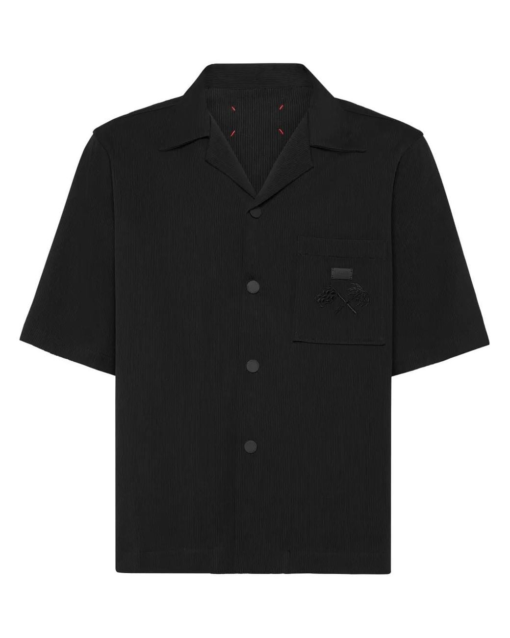Philipp Plein Black Ribbed Bowling Shirt for men