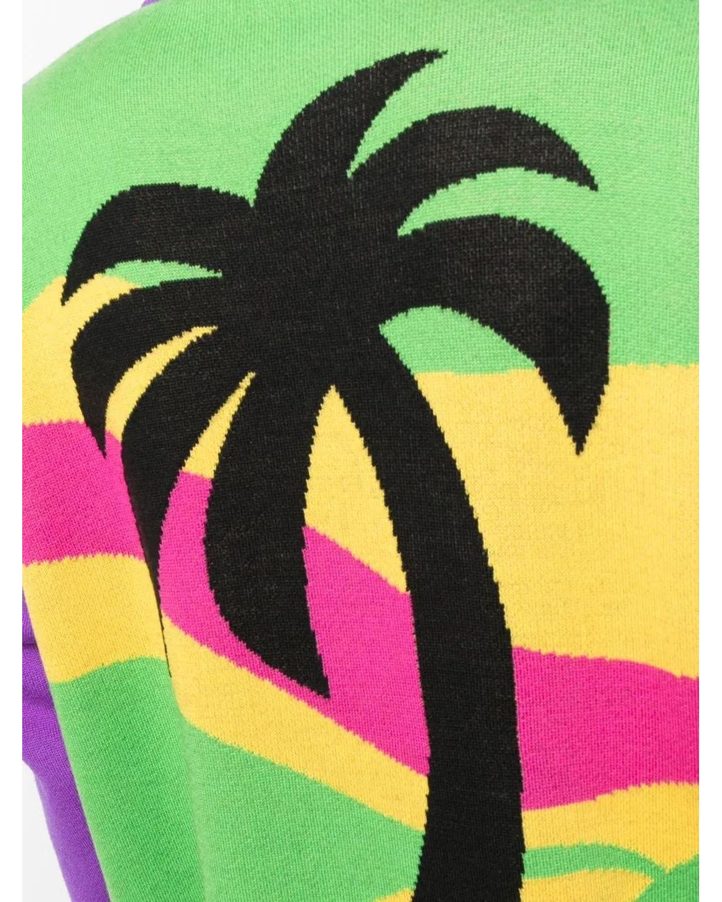 Palm Angels Purple Palm-Tree Wool-Knit Jumper for men