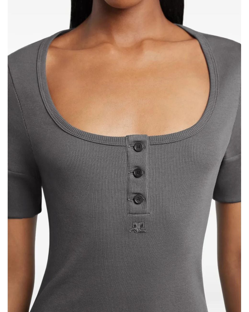 Courreges Gray Buttoned 90's Rib T-Shirt