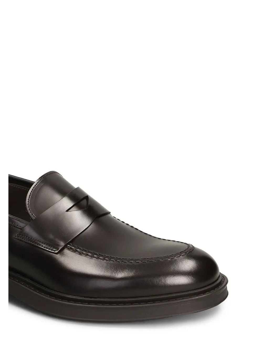 Green George Black Leather Penny Loafers for men