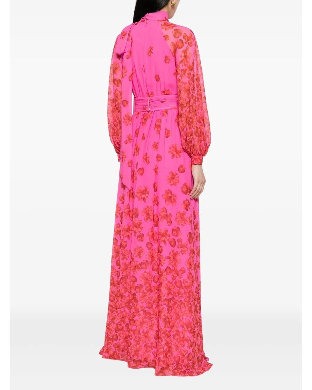 Sachin & Babi Pink Vera Floral-Print Chiffon Gown