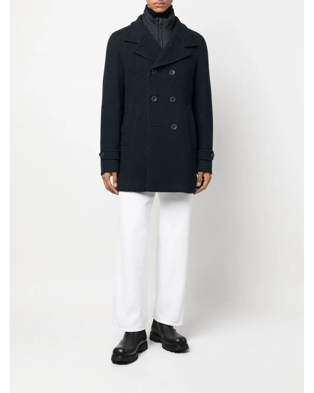 Herno Blue Double-Breasted Wool Coat for men