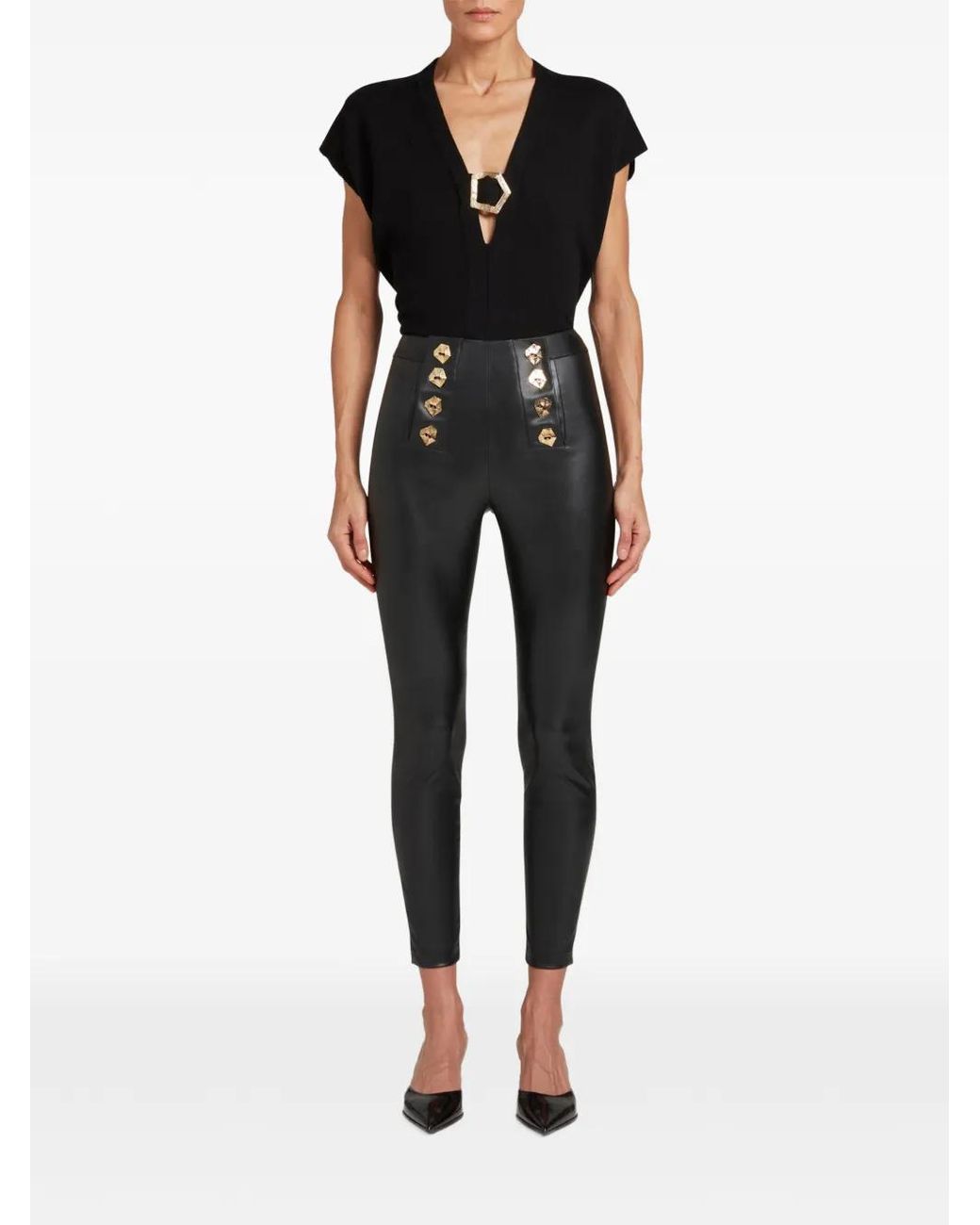 Violante Nessi Black Button-Embellished High-Waisted Trousers