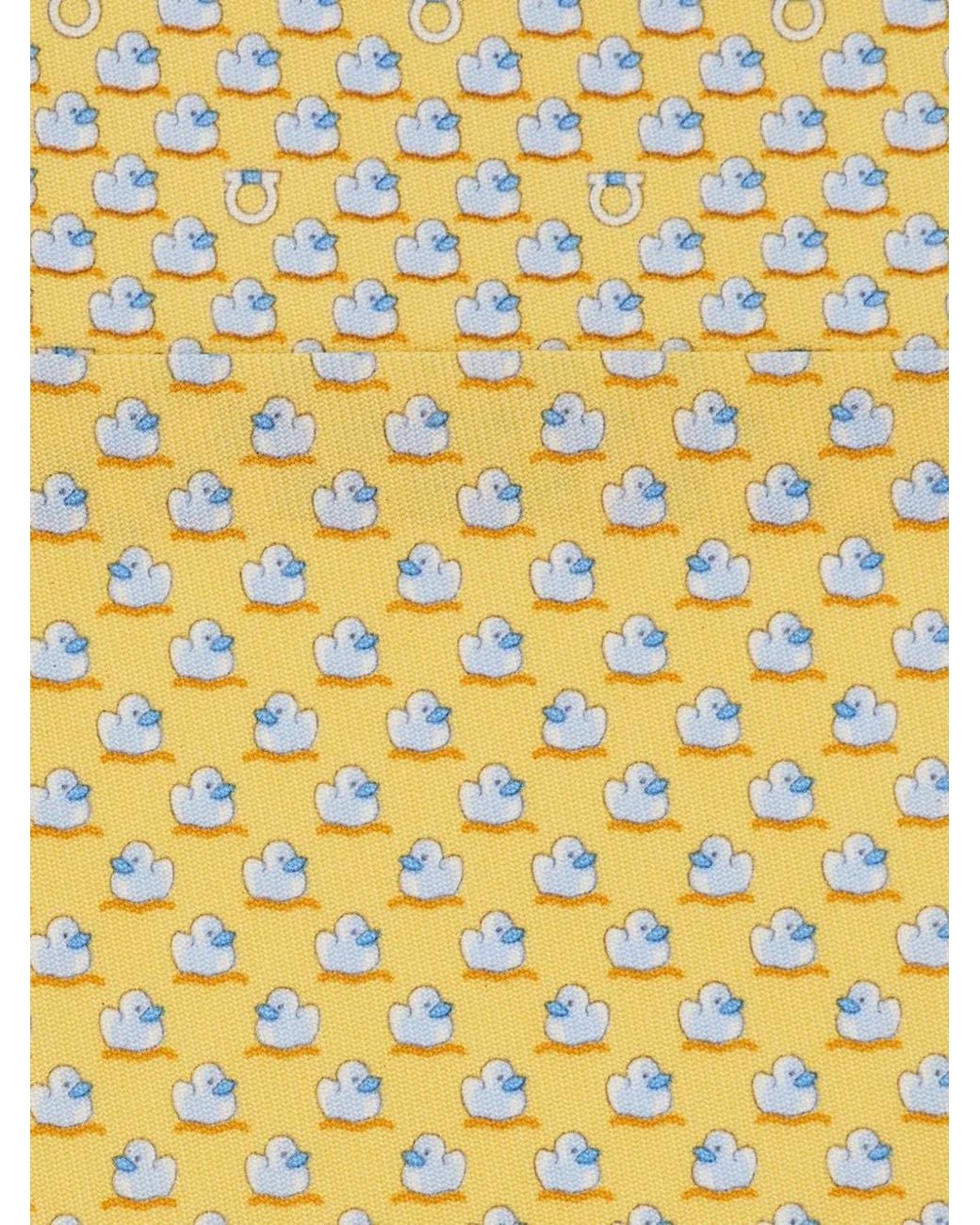 Ferragamo Yellow Duckies Print Silk Tie for men