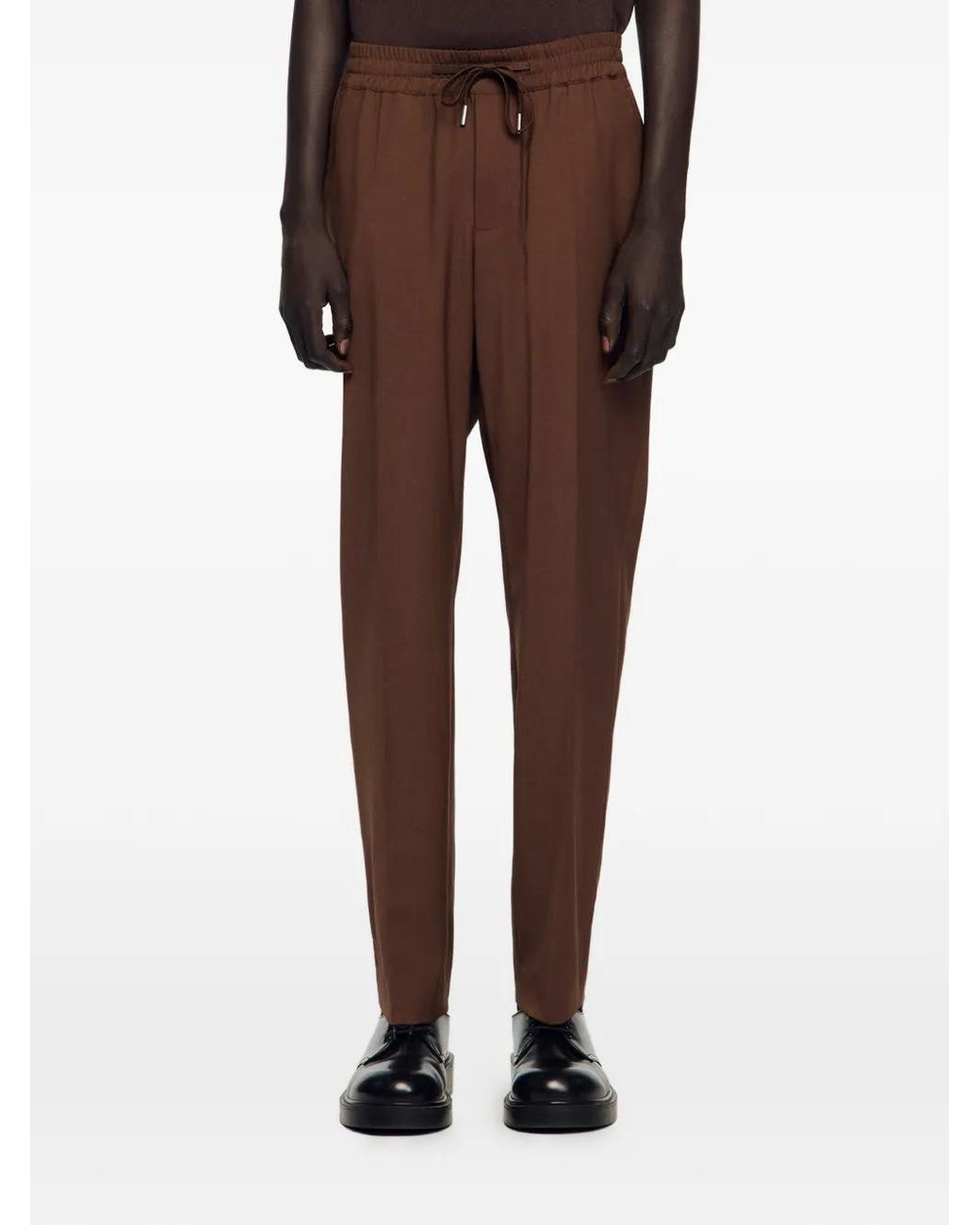 Sandro Brown Elasticated Straight-Leg Trousers for men