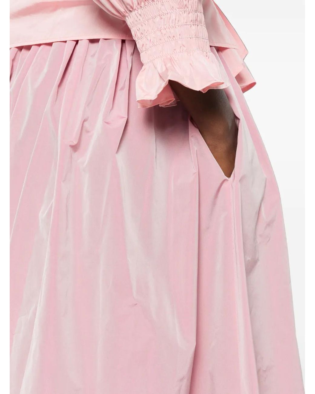 Co.Go Pink Ruffled-Waist Pleated Maxi Skirt