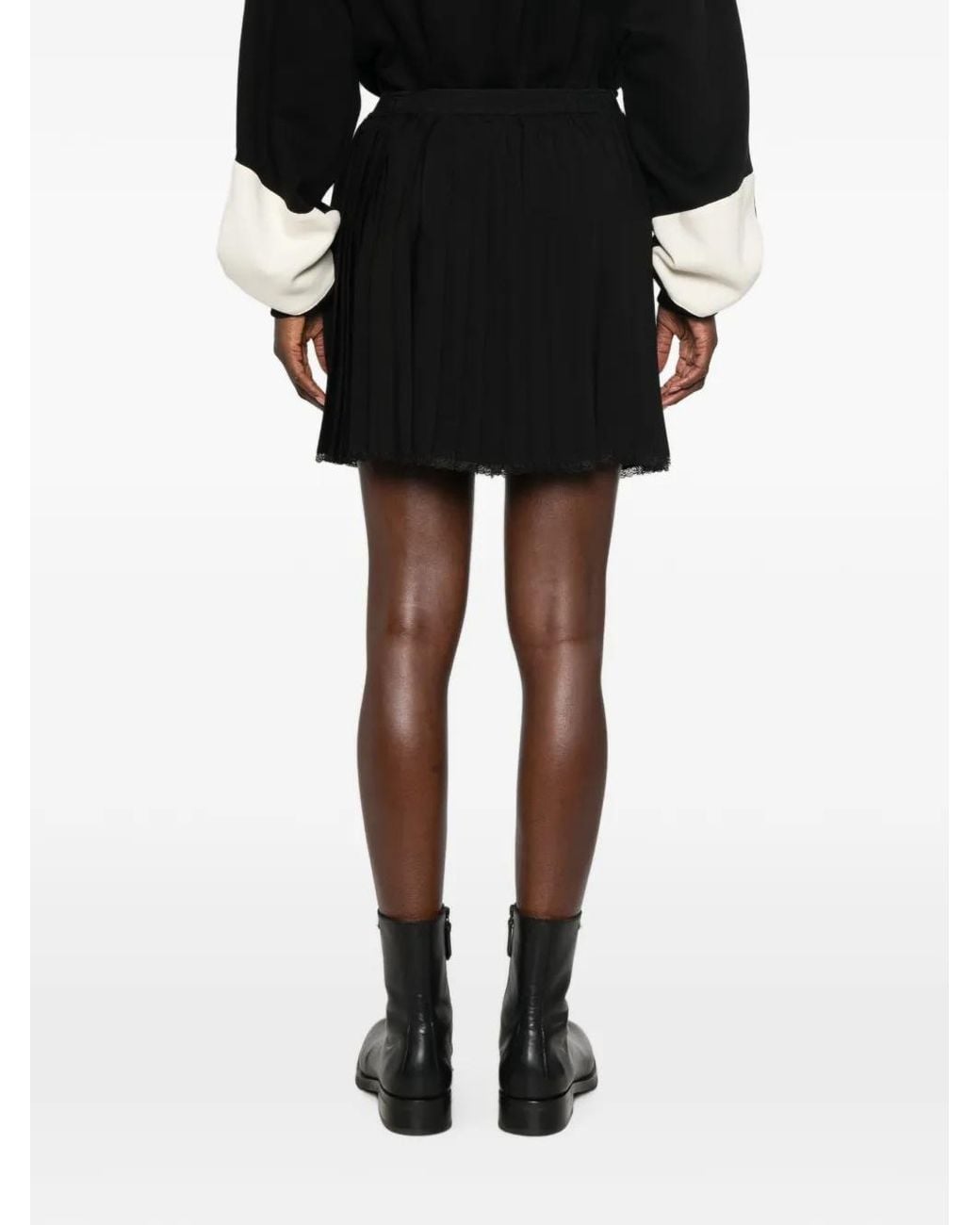 Twinset Black Lace-Trim Pleated Mini Skirt