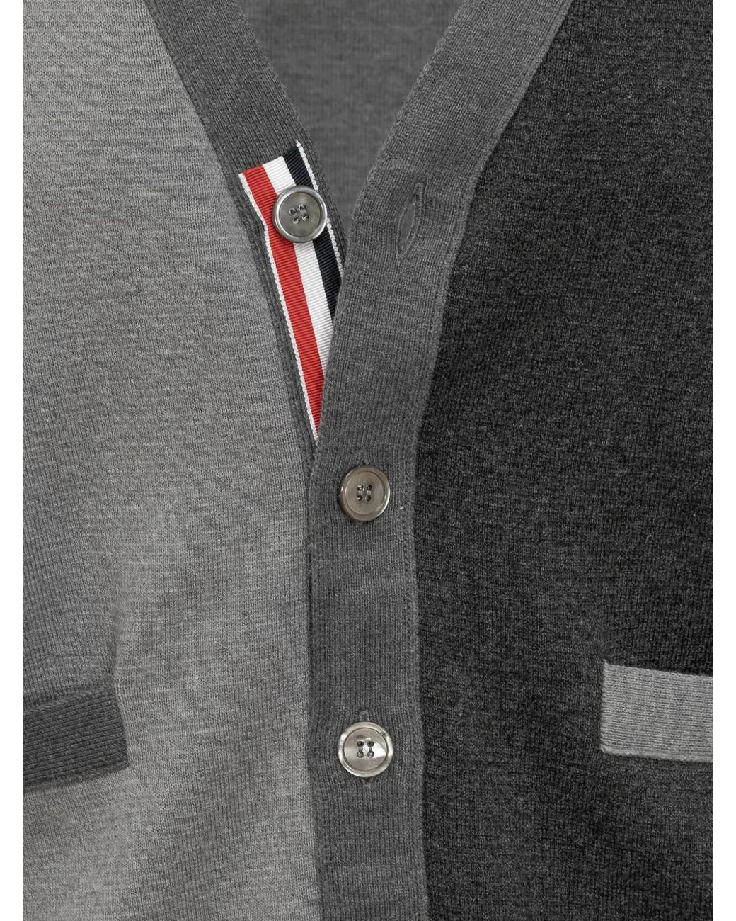 Thom Browne Gray 4-bar V-neck Cardigan for men