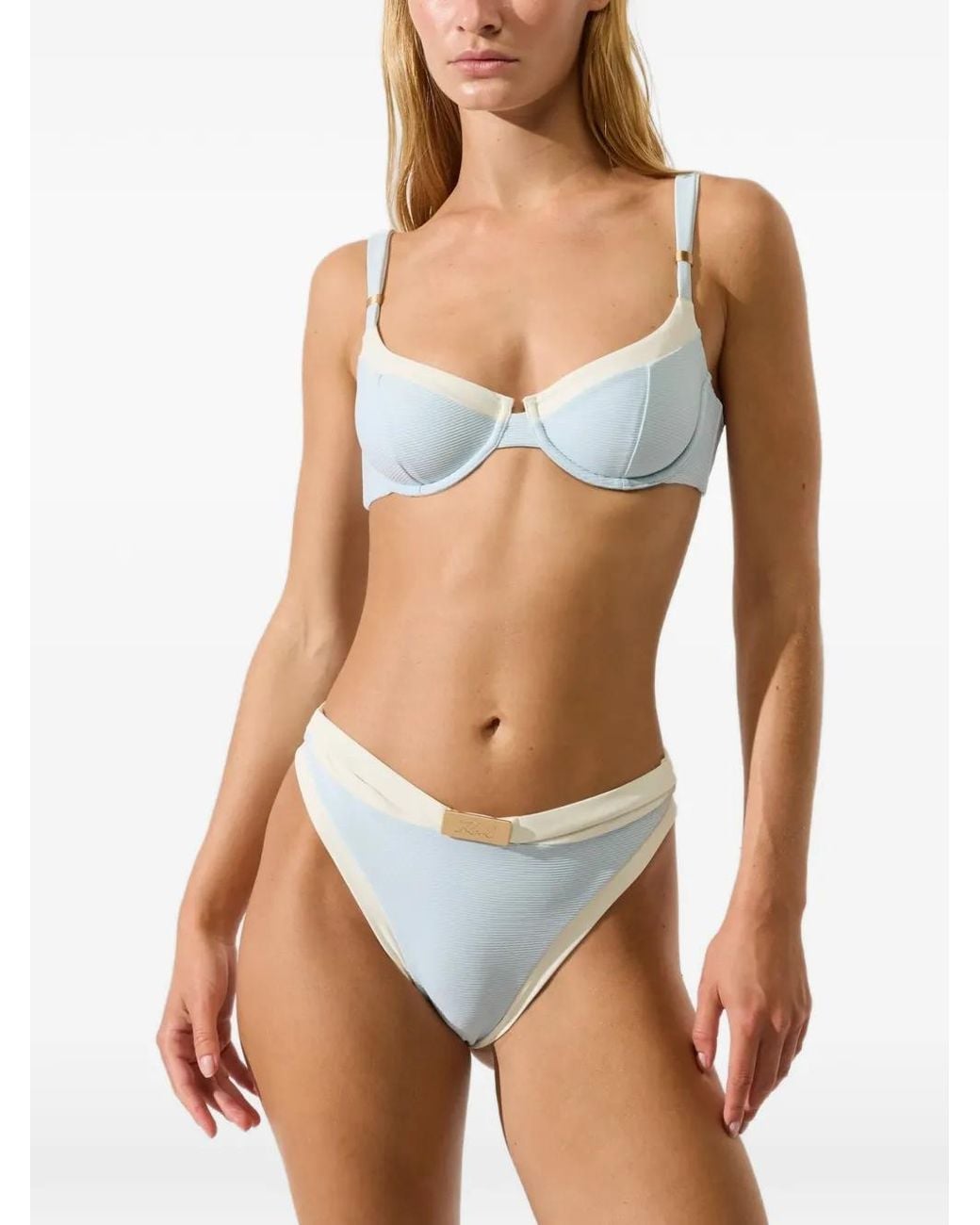 Karl Lagerfeld Blue Signature Metal-Charm Bikini Bottoms