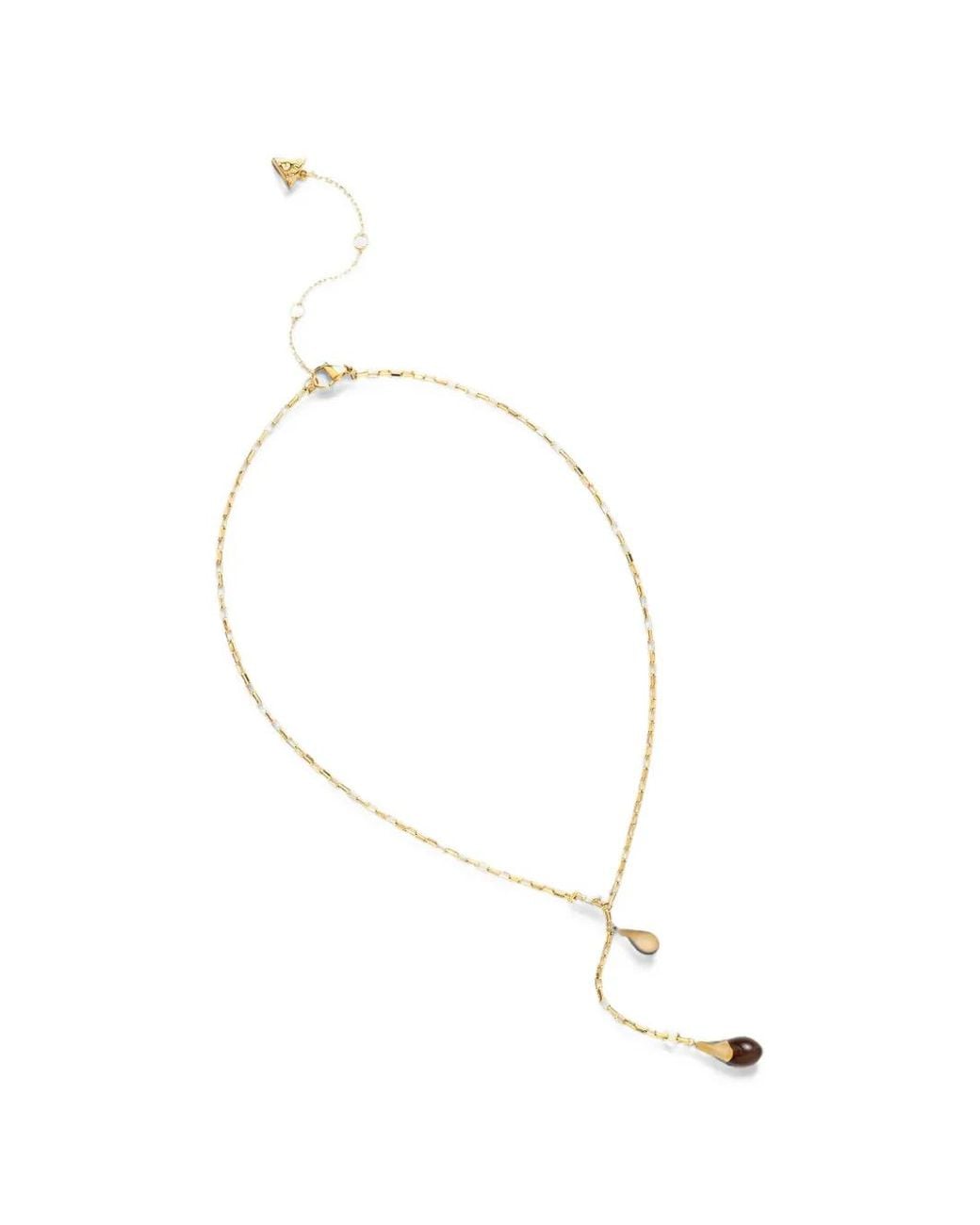 Guess White Teardrop-Pendant Chain-Link Necklace