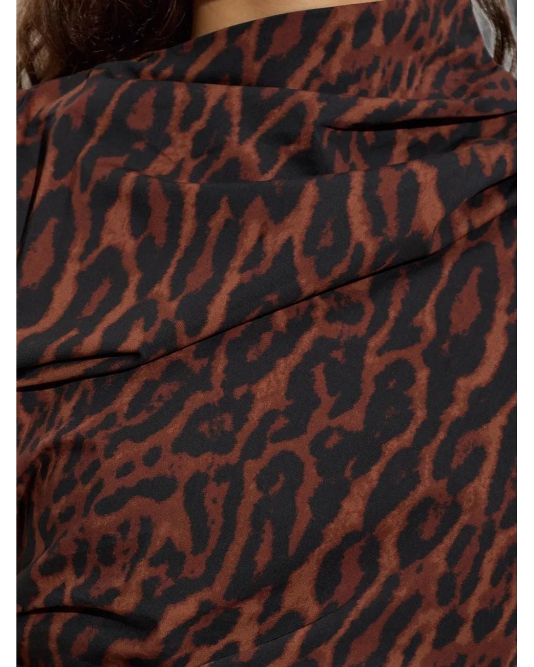 Ganni Brown Leopard-Print Draped Top