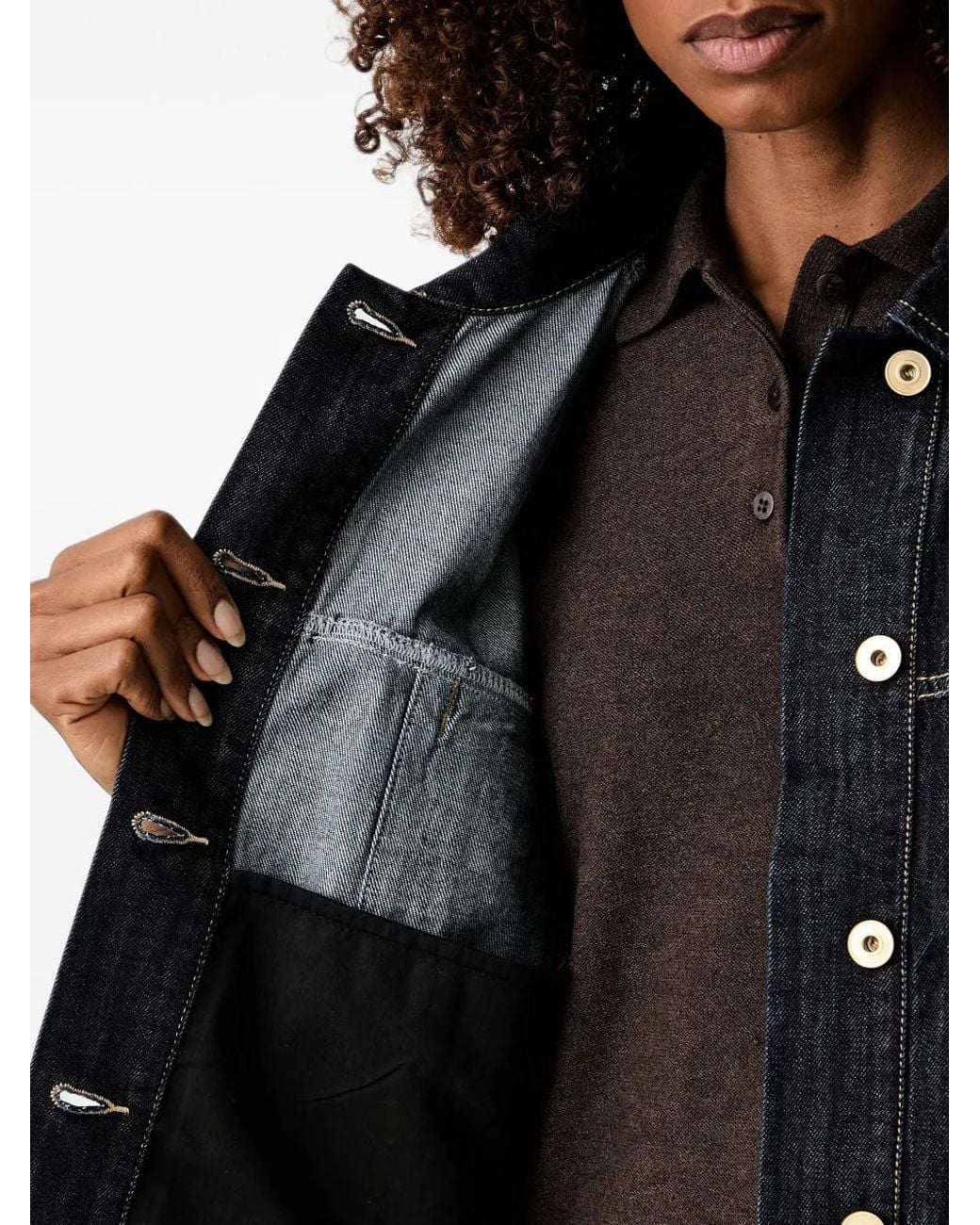 Twinset Black Contrast-Stitch Raw-Edge Denim Jacket