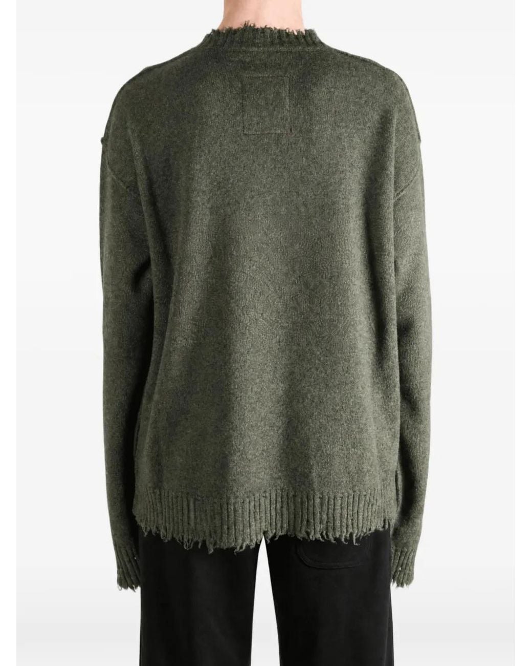 Uma Wang Green Distressed-Effect Knitted Sweater for men