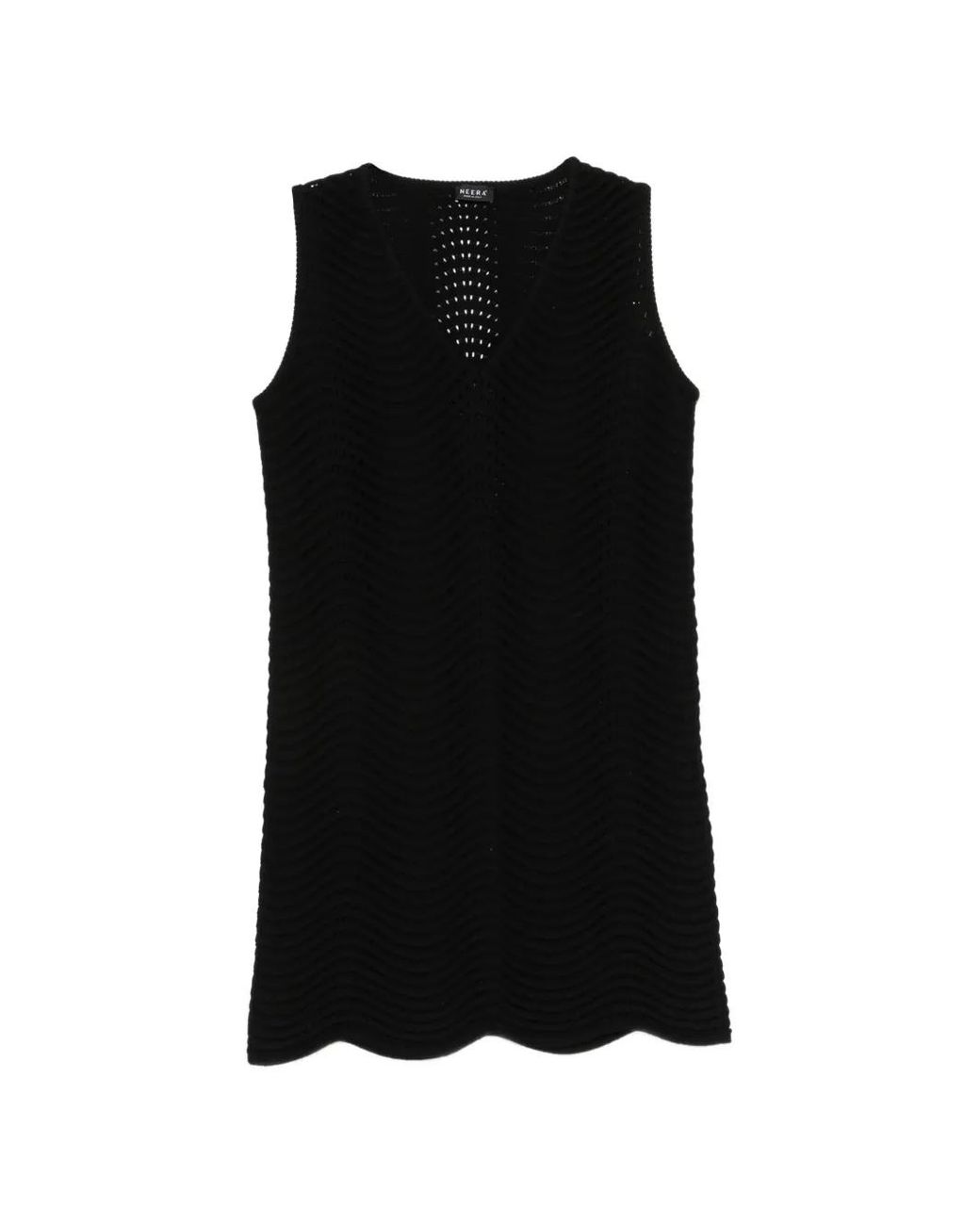Neera Black V-Neck Textured Mini Dress