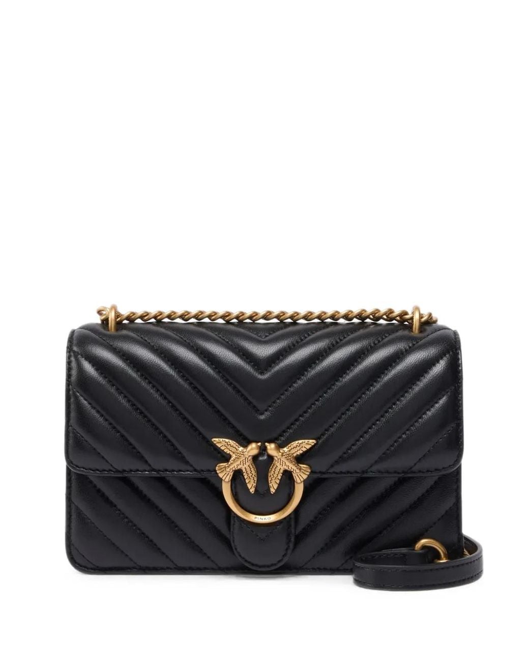 Pinko Black Love Birds Chevron-Quilted Shoulder Bag