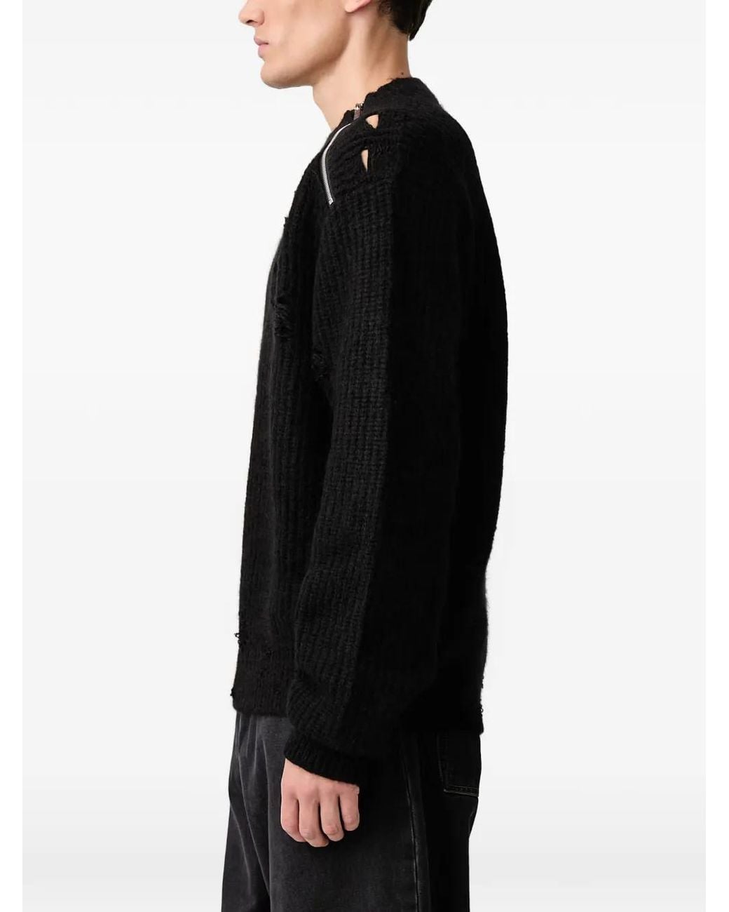 HELIOT EMIL Black Distressed Zip-Detail Sweater for men