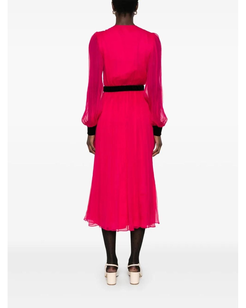 Nissa Pink Belted Midi Dress