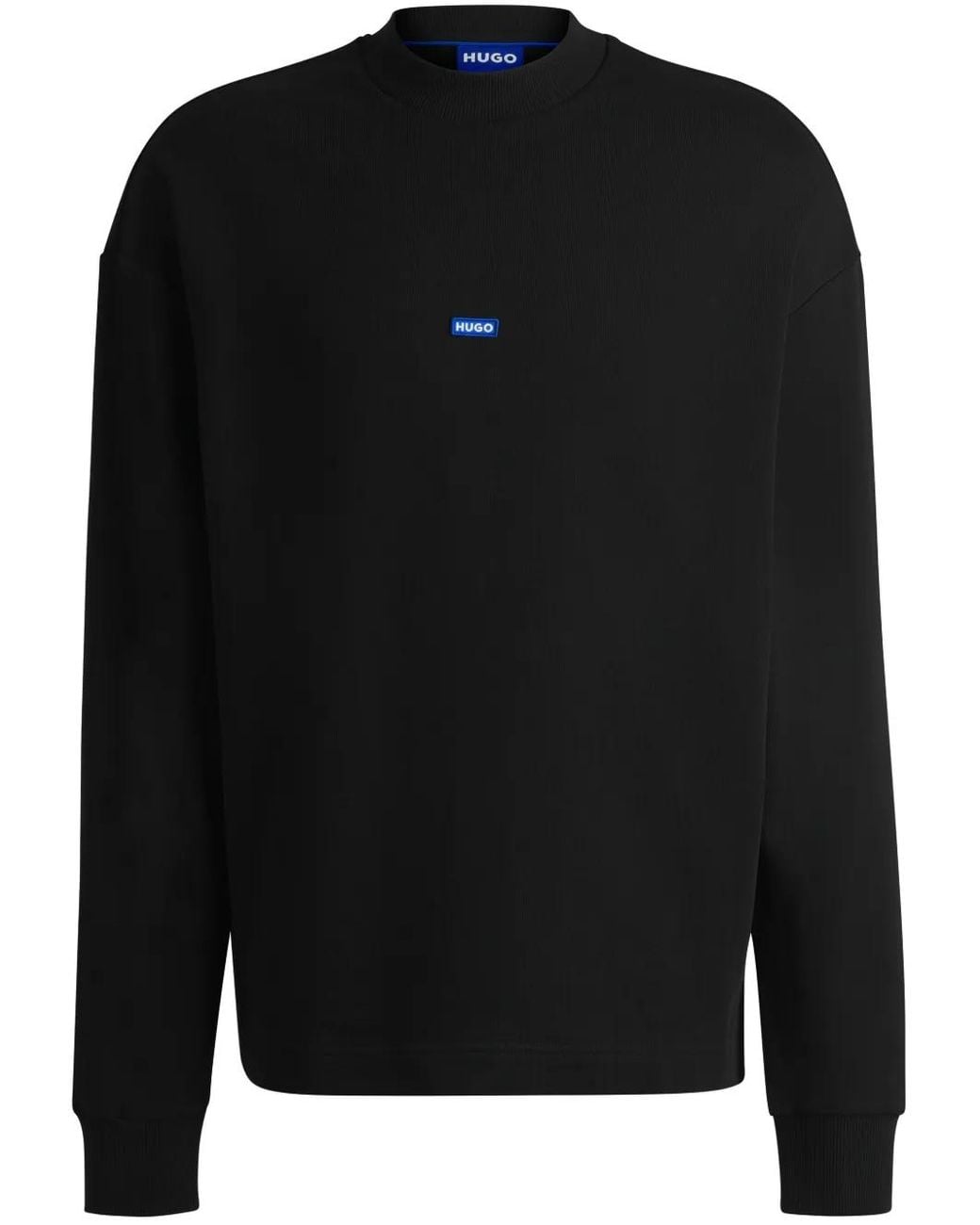 HUGO Black Cotton-Terry Sweatshirt With Logo Patch for men
