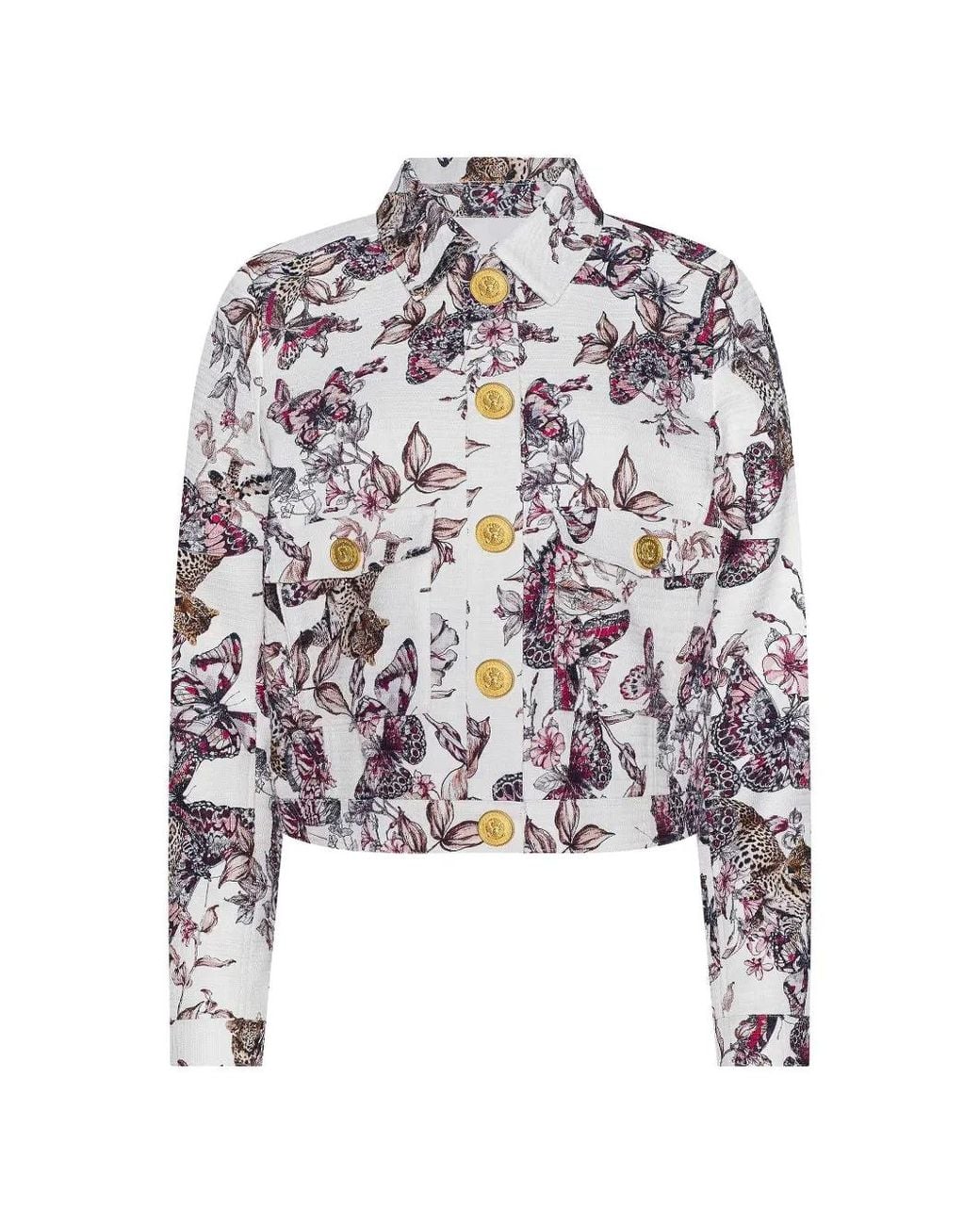 L'Agence White Nyx Butterfly-Print Cropped Jacket