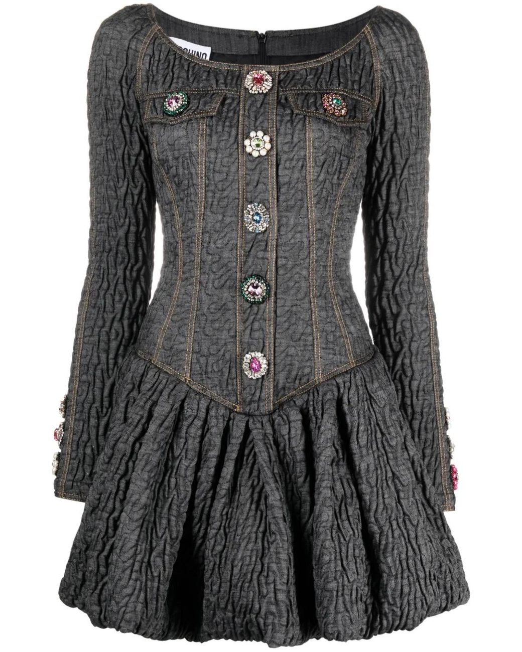 Moschino Black Crystal-Embellished Textured Minidress