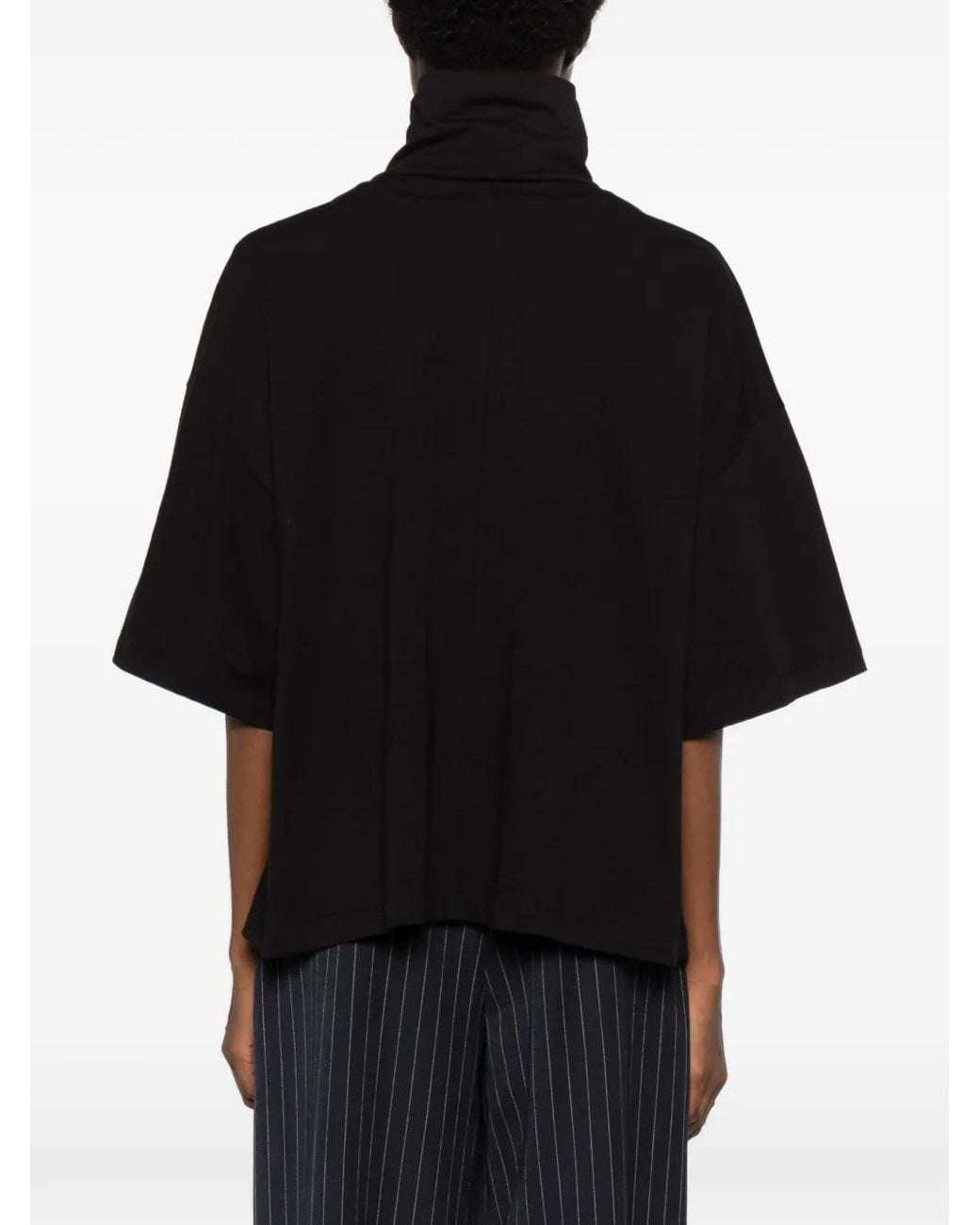Carla G Black Mock-Neck Short-Sleeve T-Shirt