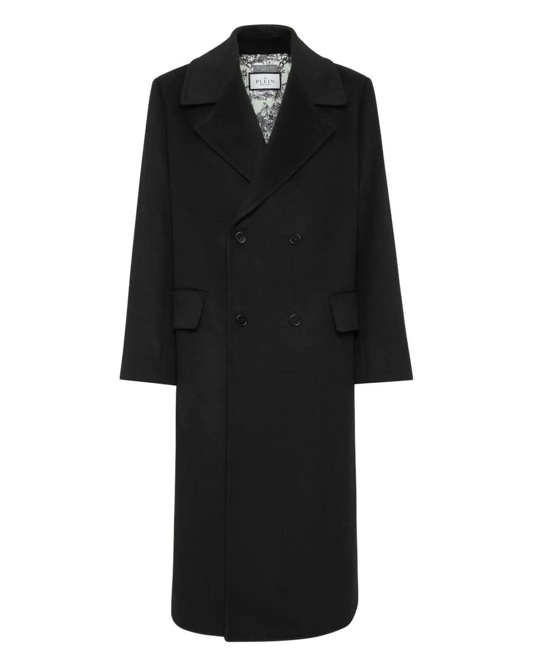 Philipp Plein Black Double-Breasted Coat for men