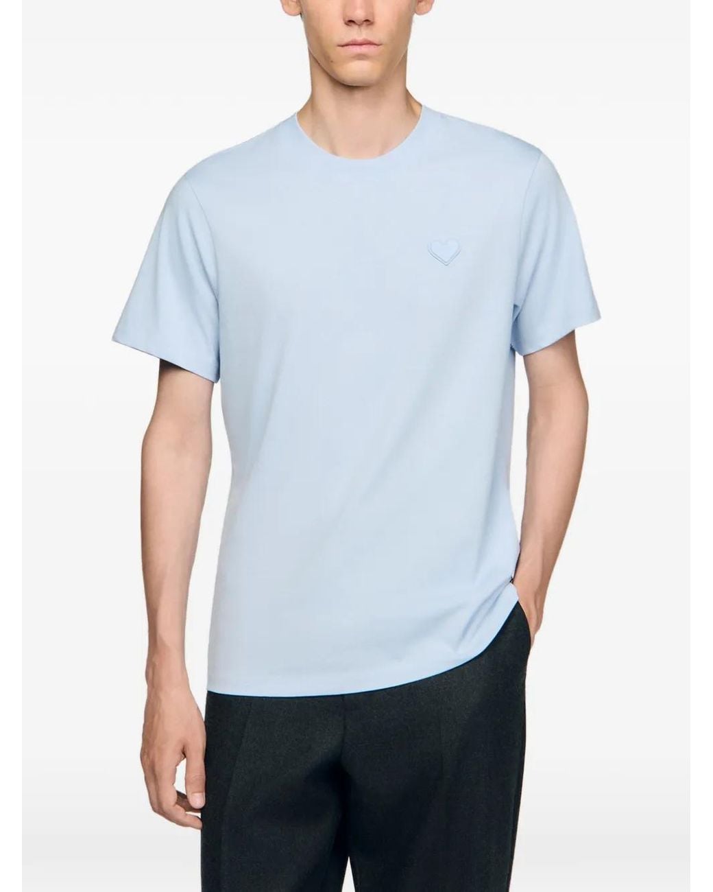 Sandro Blue T-Shirt With Heart Patch for men