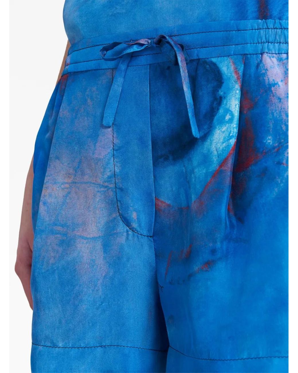 Marni Blue Drawstring-Waist Silk Shorts