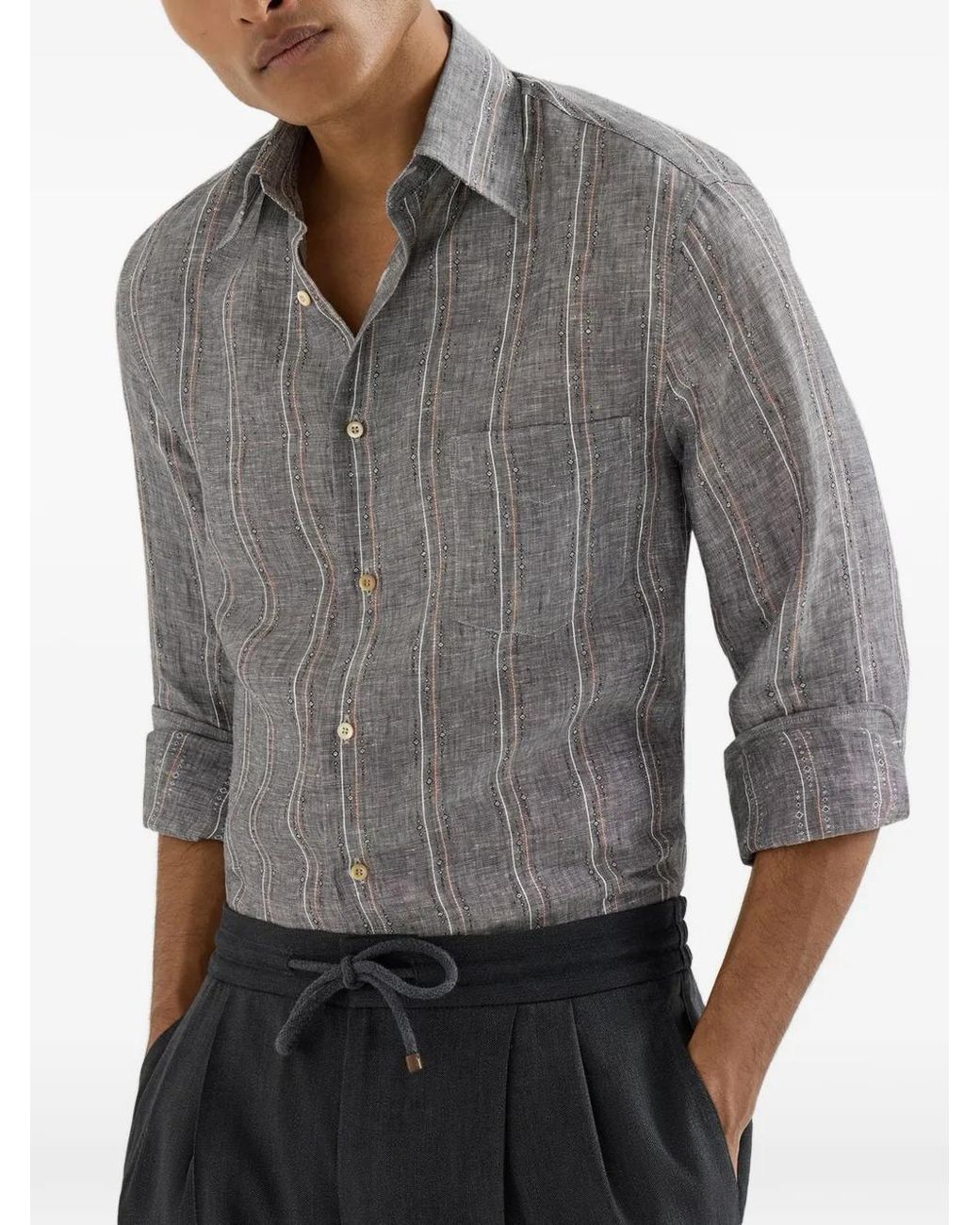Brunello Cucinelli Gray Linen Shirt for men