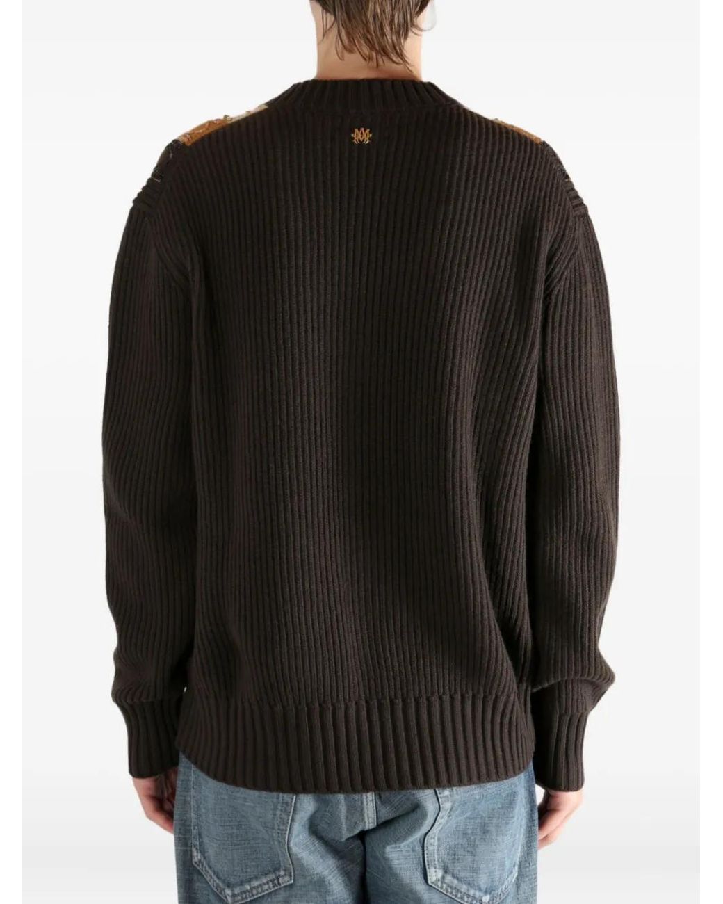 Amiri Black Striped-Detail Patterned Cardigan for men