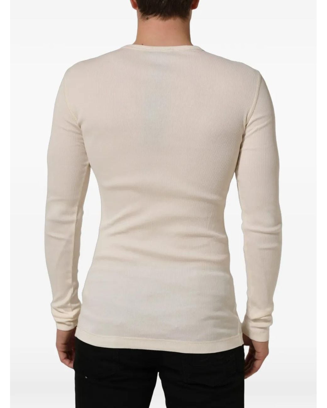 Dolce & Gabbana White Ribbed-Knit Long-Sleeve Henley T-Shirt for men