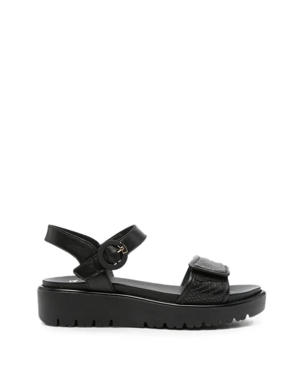 Ara Black Snakeskin-Effect Touch-Strap Sandals