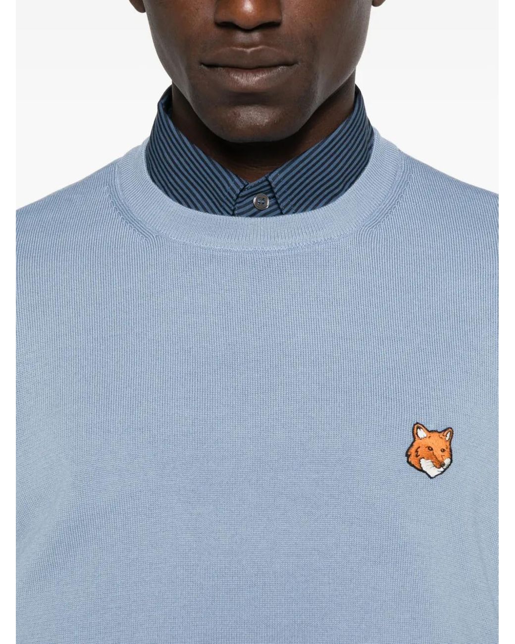 Maison Kitsuné Blue Maison Kitsuné Fox Head Wool Crewneck Jumper for men