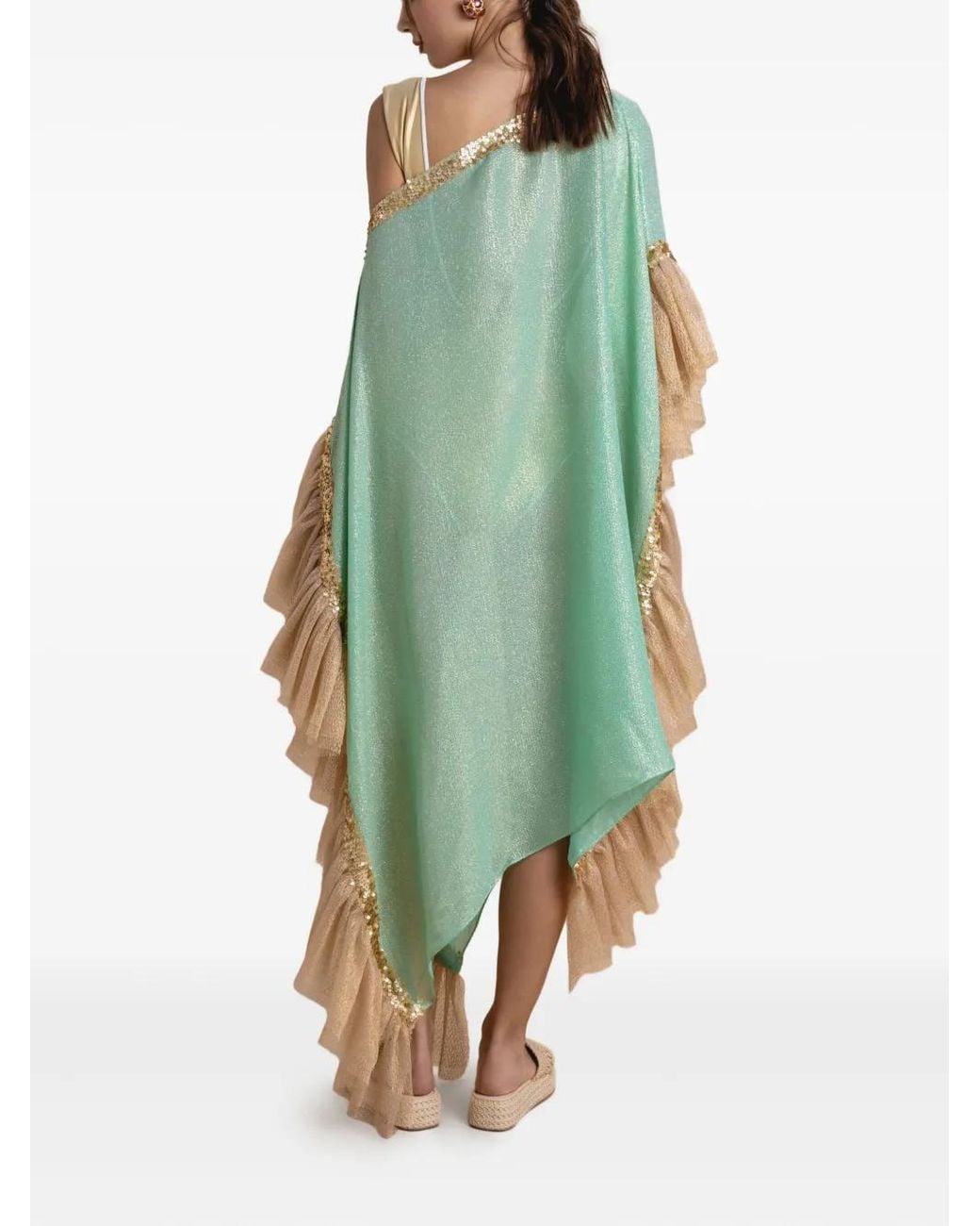 SANA OSMANI Green Mirma Sequin Ruffled Kaftan