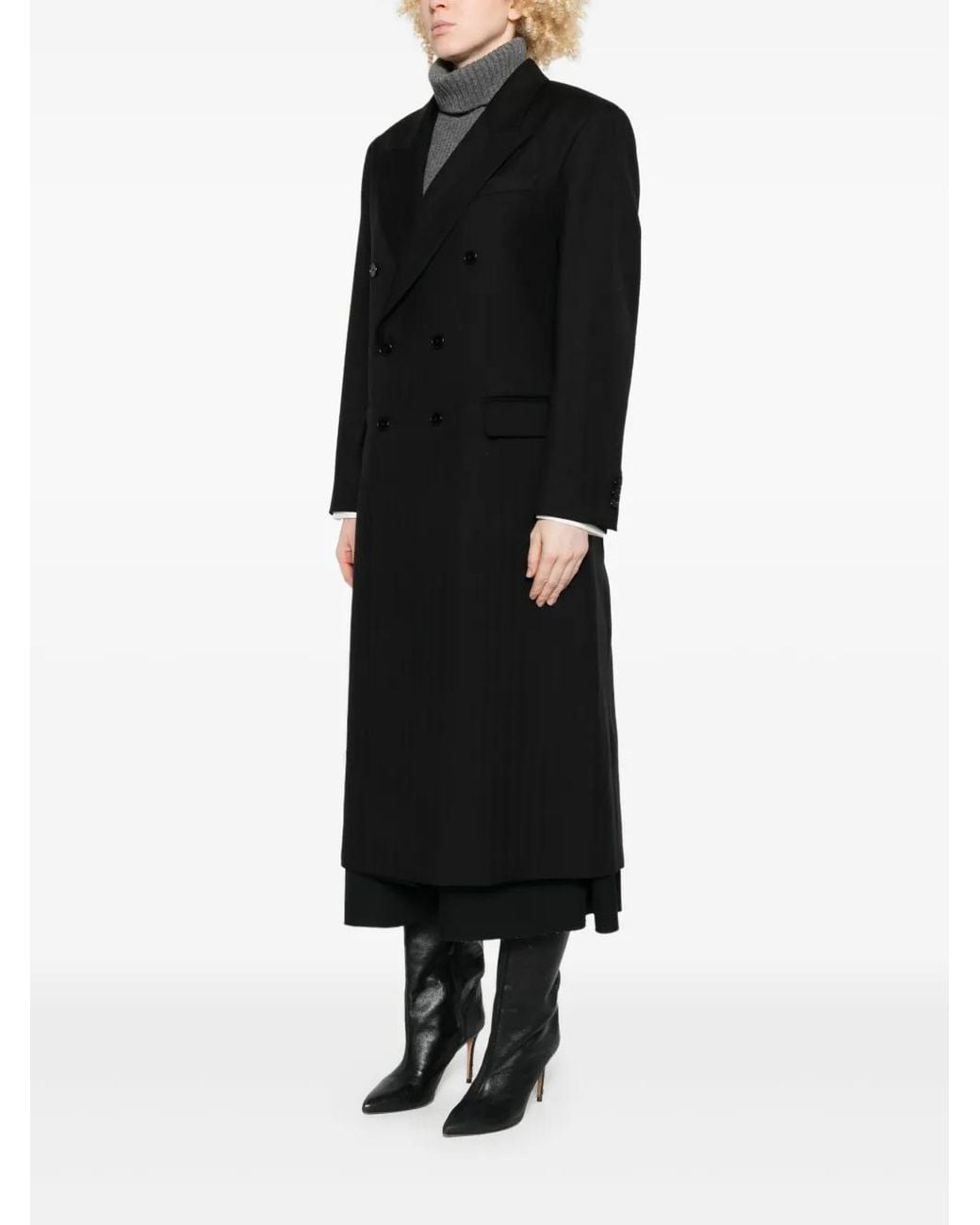 Barena Black Double-Breasted Pinstripe Coat