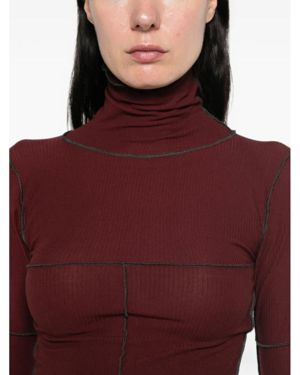 Baserange Red Exposed-Seam Ribbed-Knit Top