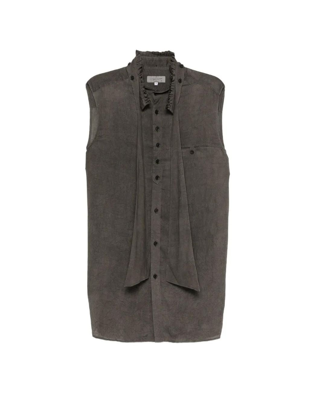 Yohji Yamamoto Gray Ruffled Sleeveless Shirt for men