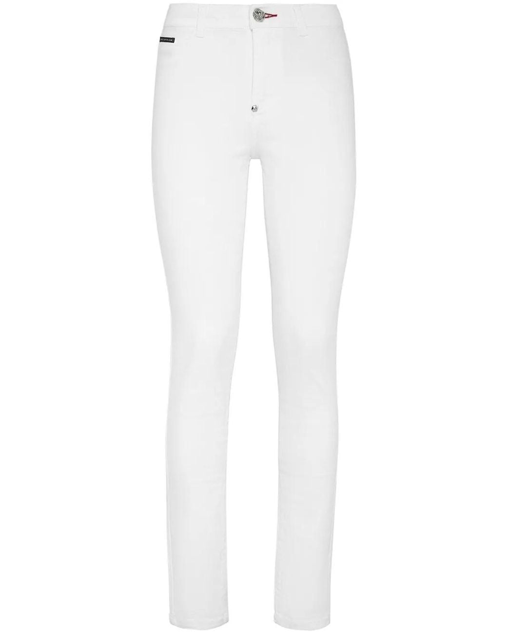 Philipp Plein White Logo-Plaque Skinny-Cut Jeans