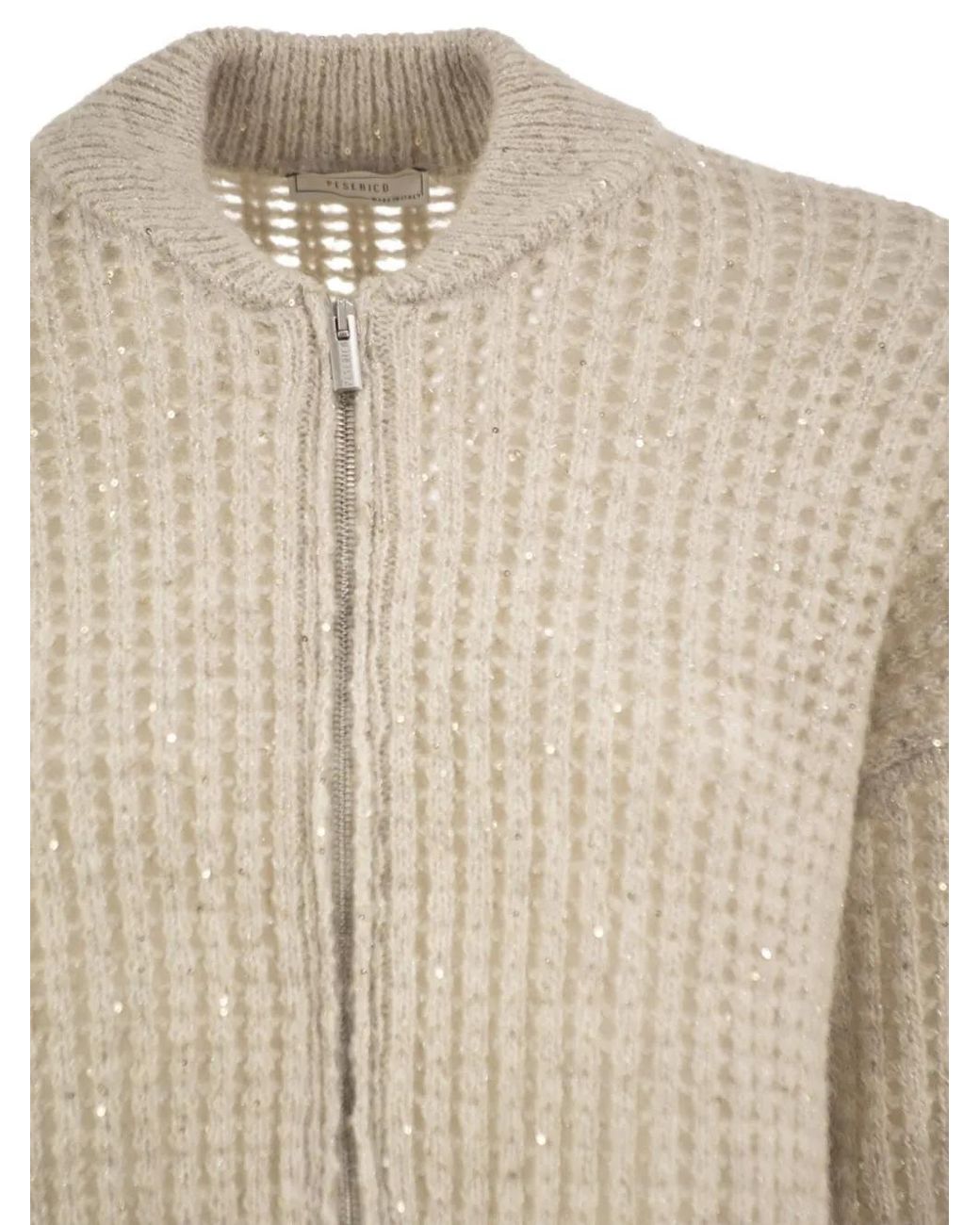 Peserico Natural Waffle-Knit Sequin-Embellished Cardigan