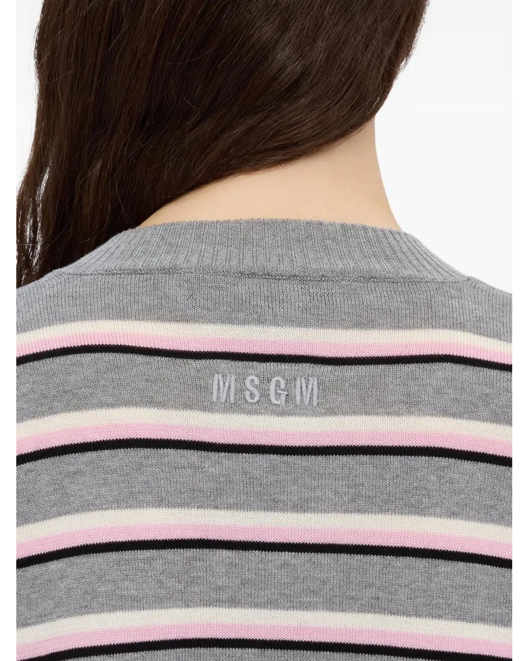 MSGM Gestreepte Trui Met V-Hals in het White