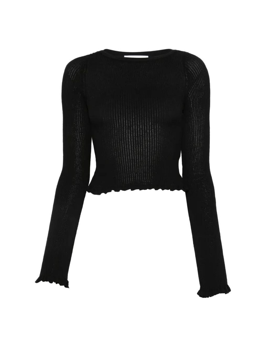 Erika Cavallini Semi Couture Black Ribbed-Knit Lettuce-Hem Sweater